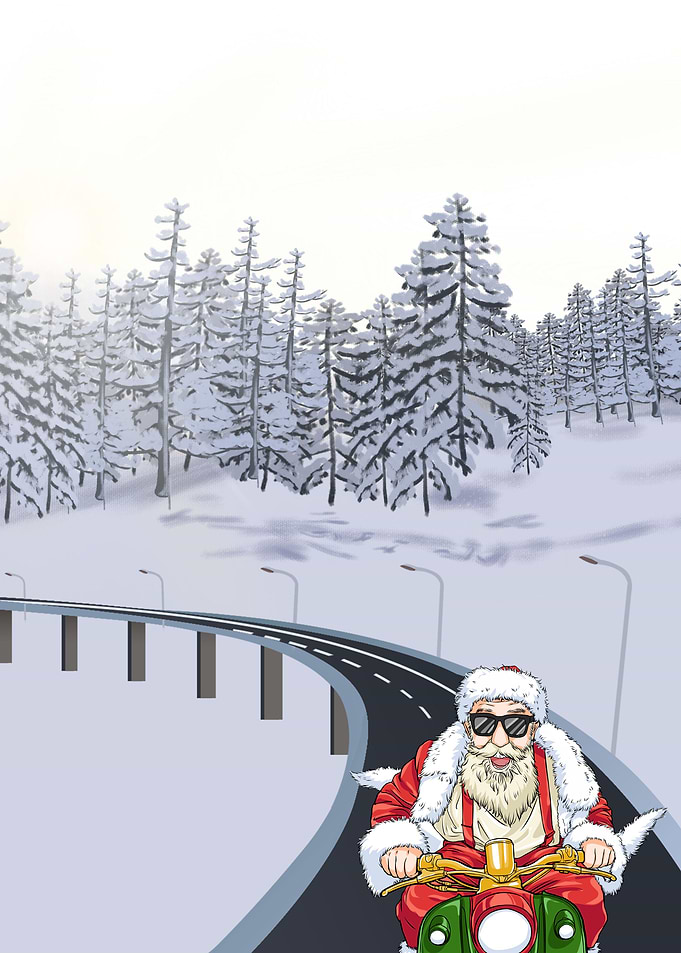 Santa Claus ride Motorbike