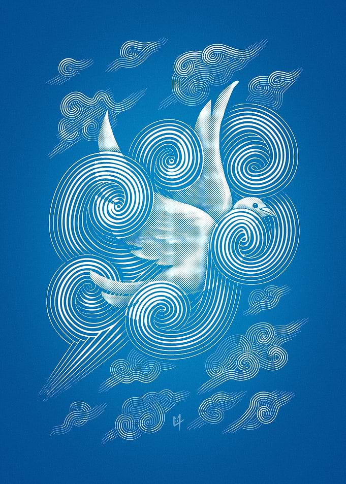 Bird Cossing Clouds