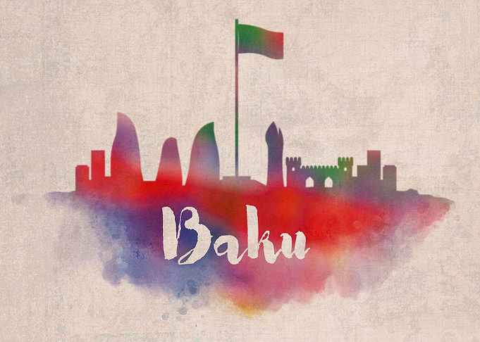 Baku Watercolor City Sky