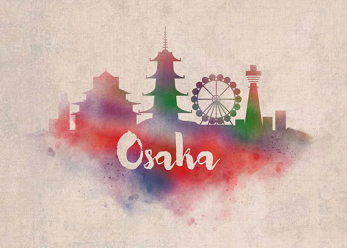 Osaka Watercolor City Sky