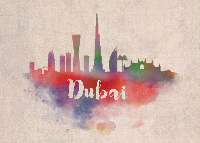Dubai Watercolor City Sky