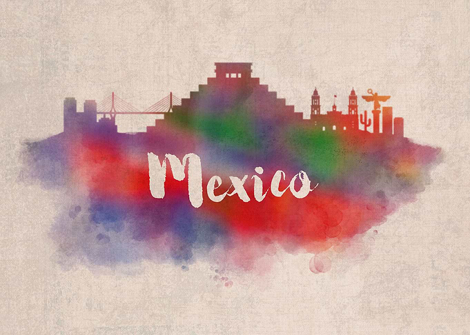 Mexico Watercolor City Sky