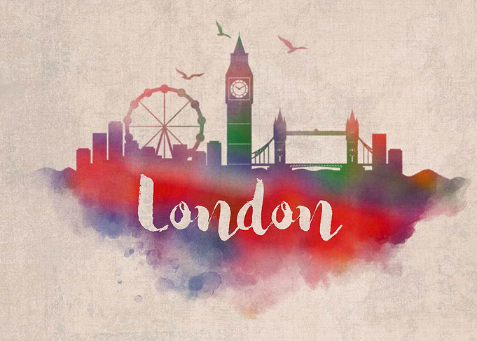 London Watercolor City Sky