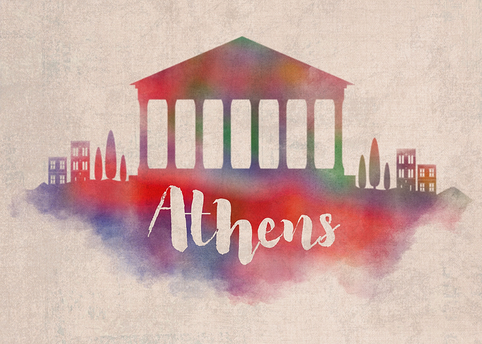 Athens Watercolor City Sky