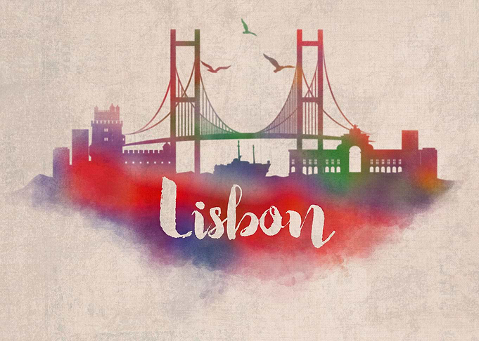 Lisbon Watercolor City Sky