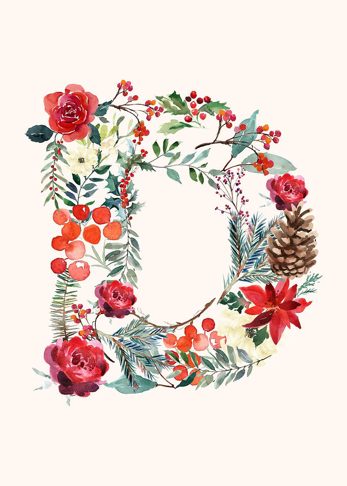 D Alphabet Floral Watercol