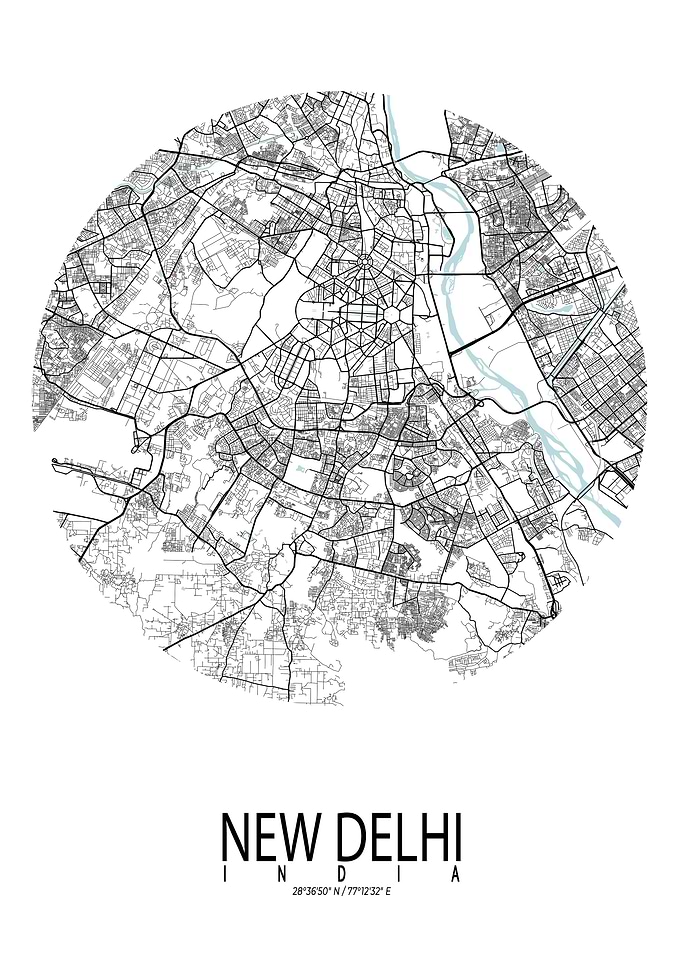 New Delhi City Map Circle