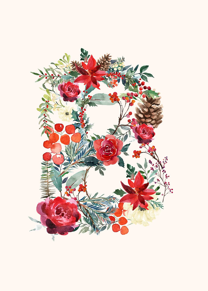 B Alphabet Floral Watercol