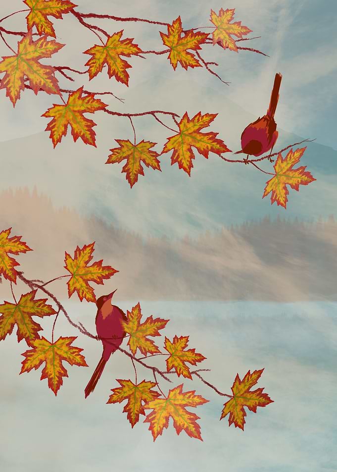 Acer leafs with birds