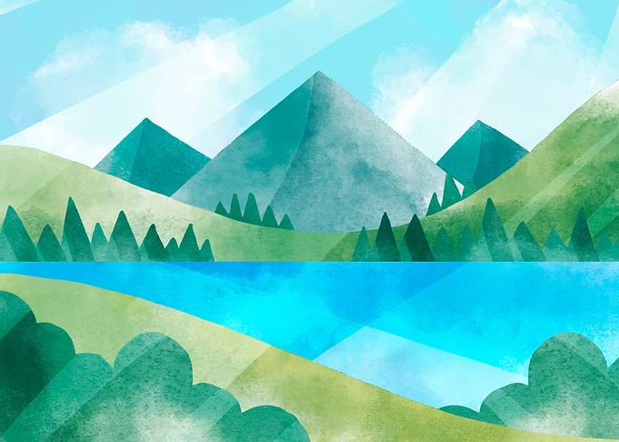 Misty Lake by Mountains