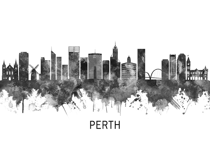 Perth Australia Skyline BW