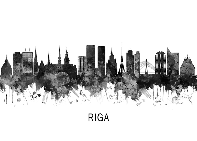 Riga Latvia Skyline BW