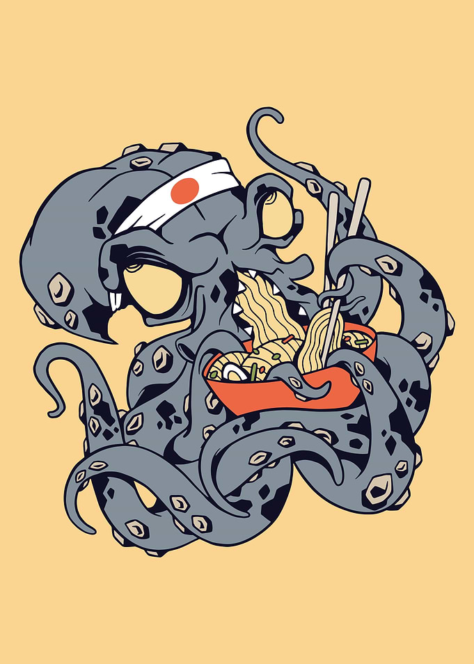 Octopus Eating Ramen