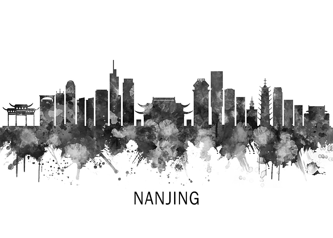 Nanjing China Skyline BW