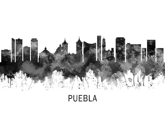 Puebla Mexico Skyline BW