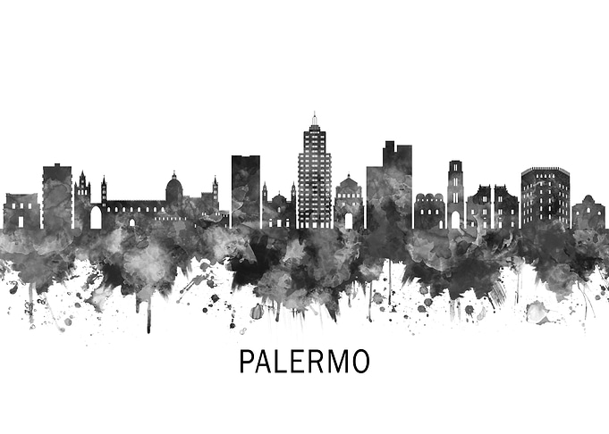 Palermo Italy Skyline BW