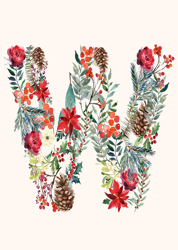 W Alphabet Floral Watercol