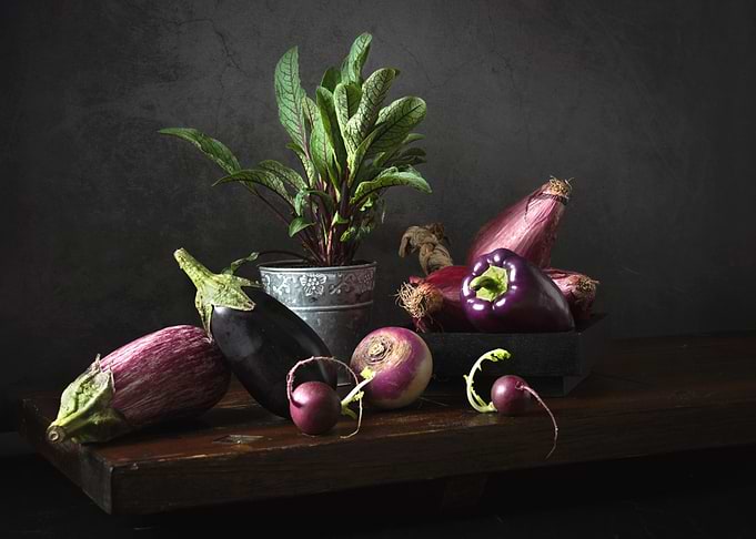 eggplant and peppers
