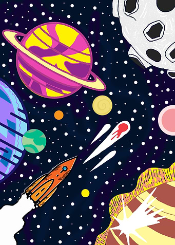 Moon stars and rockets