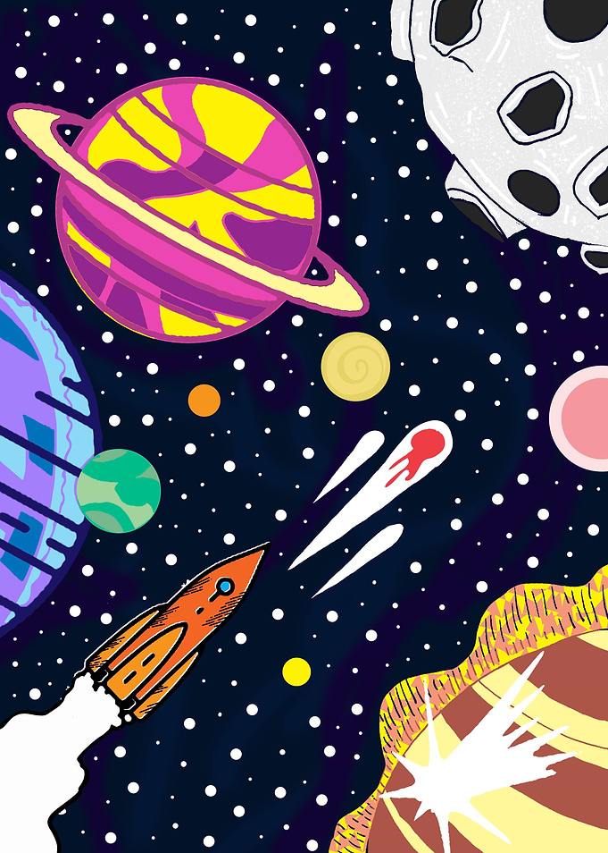 Moon stars and rockets