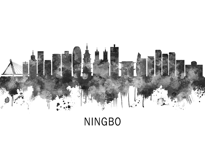 Ningbo China Skyline BW