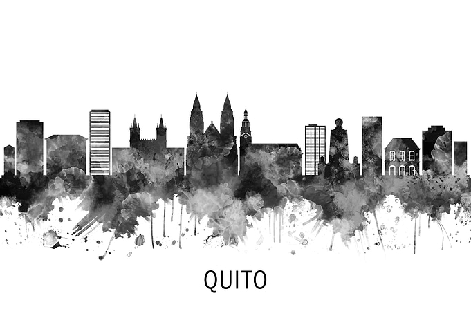 Quito Ecuador Skyline BW