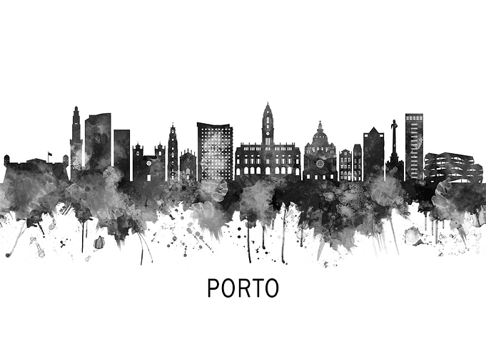 Porto Portugal Skyline BW