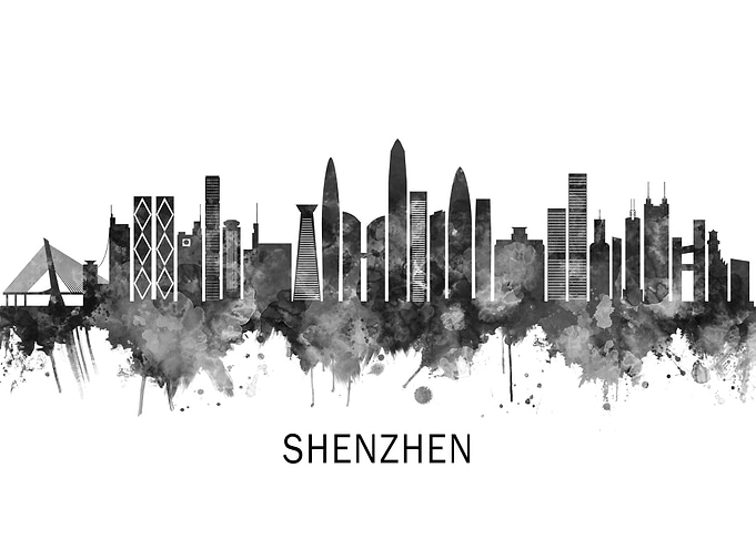 Shenzhen China Skyline BW