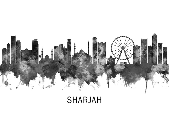 Sharjah UAE Skyline BW