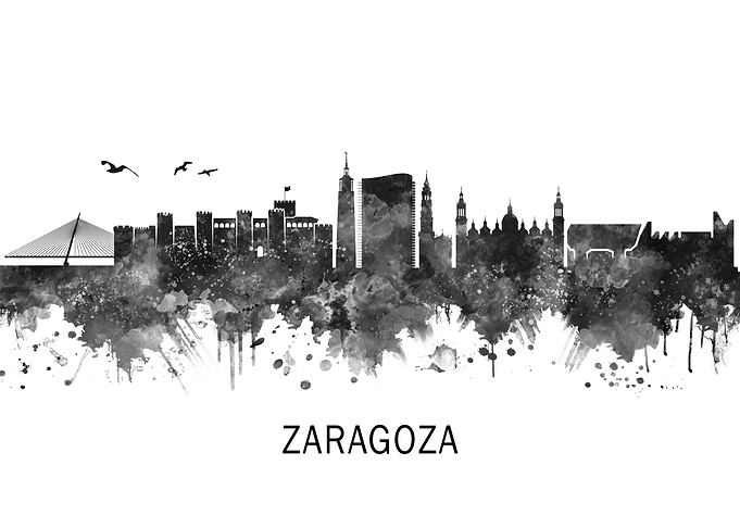 Zaragoza Spain Skyline BW