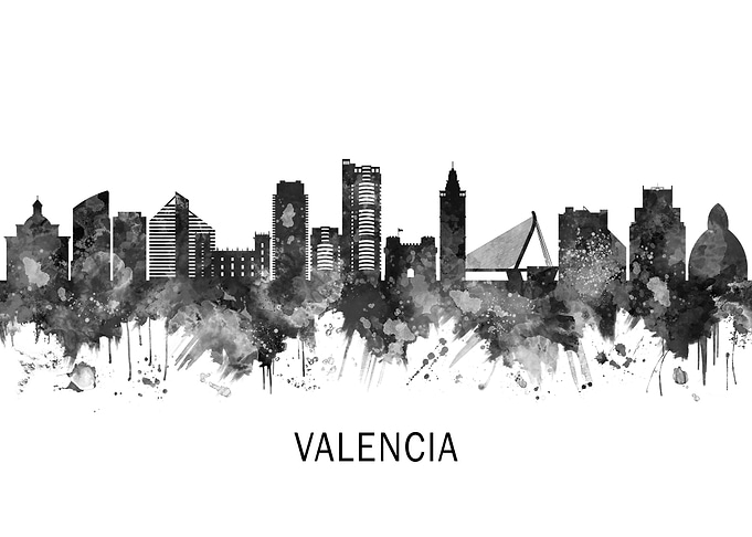 Valencia Spain Skyline BW