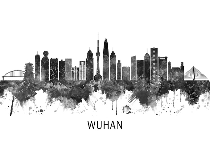 Wuhan China Skyline BW