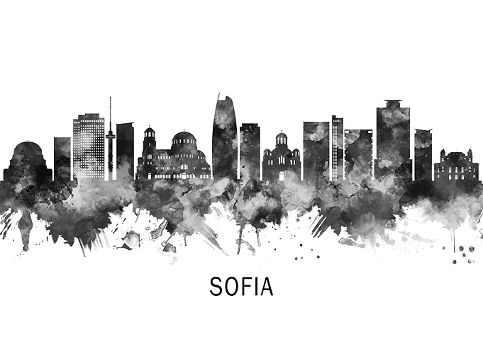 Sofia Bulgaria Skyline BW