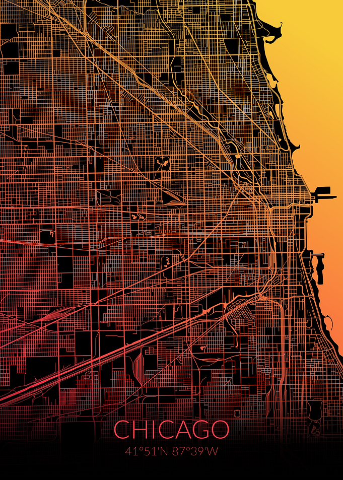 Chicago Map Black Orange
