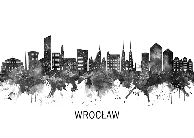 Wroclaw Poland Skyline BW