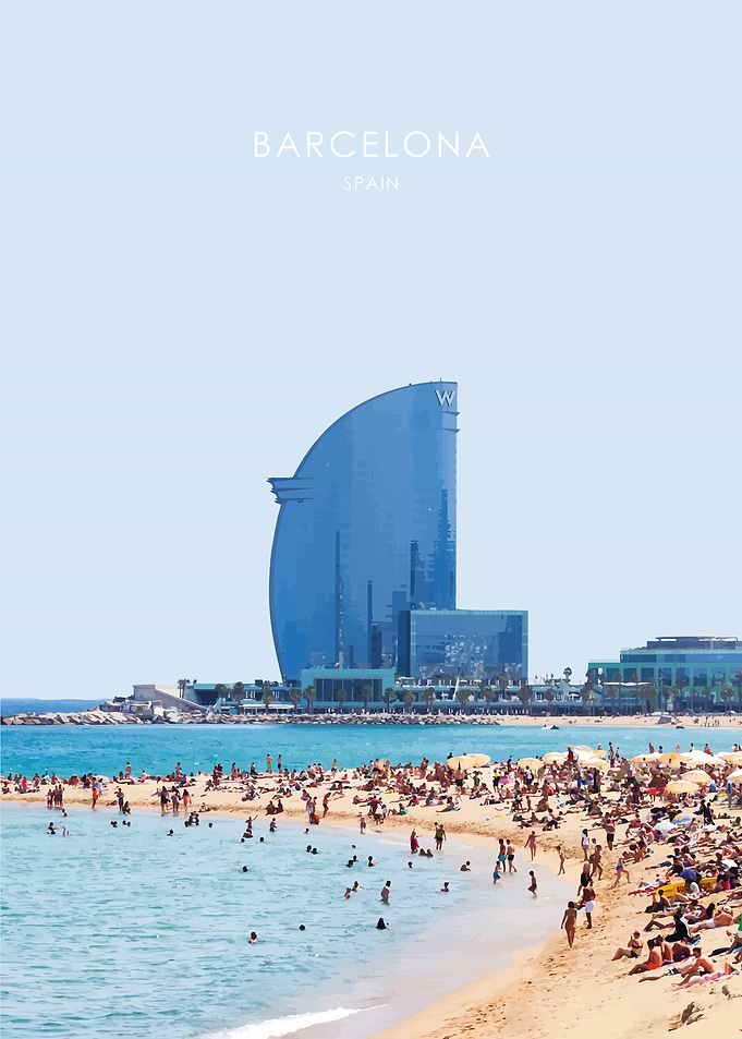 Barcelona Beach Travel Art