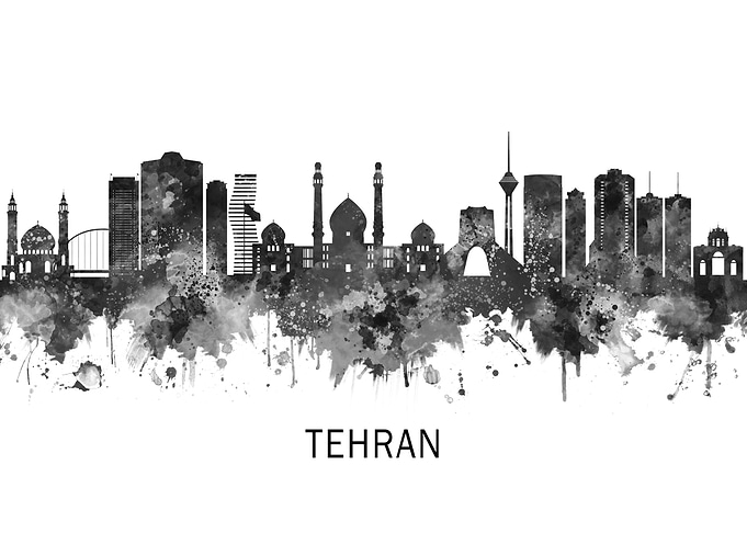 Tehran Iran Skyline BW