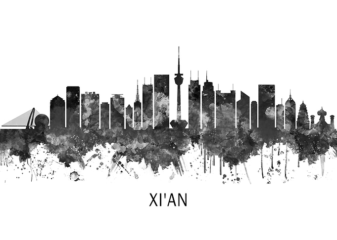 Xian China Skyline BW