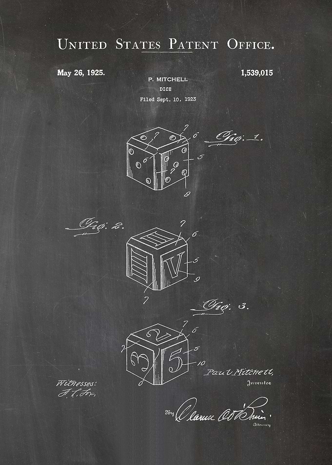 33 Dice Patent Print 1925