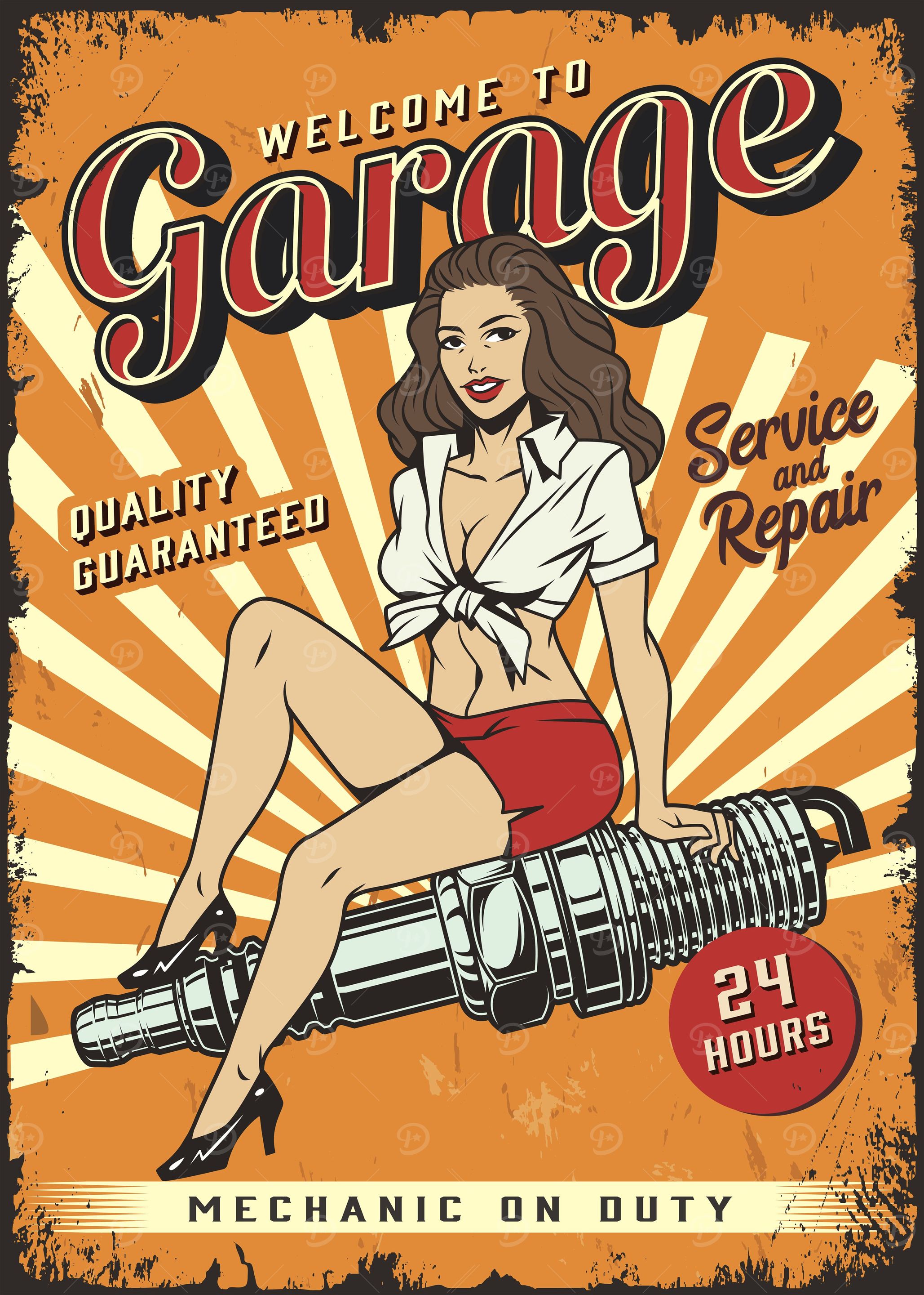 Retro Garage Pin Up Girl