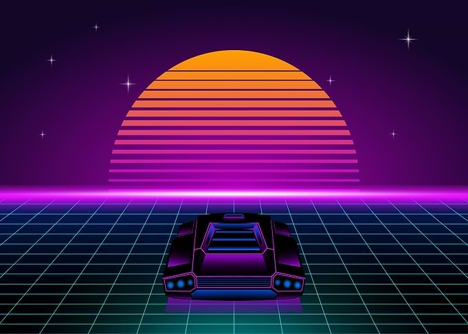 Retro car sunset arcade