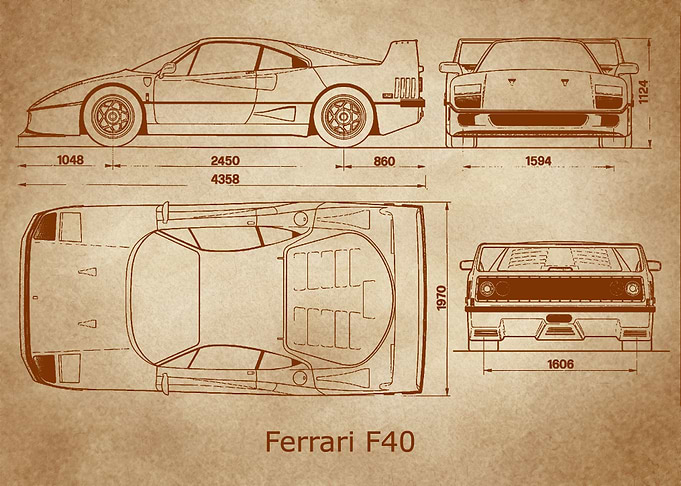 Ferrari F40 Blueprint old