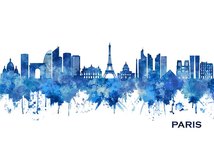 Paris France Skyline Blue
