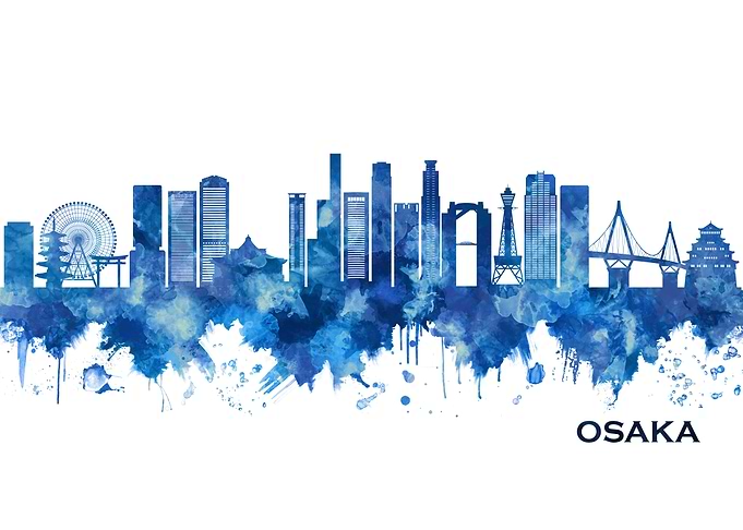 Osaka Japan Skyline Blue