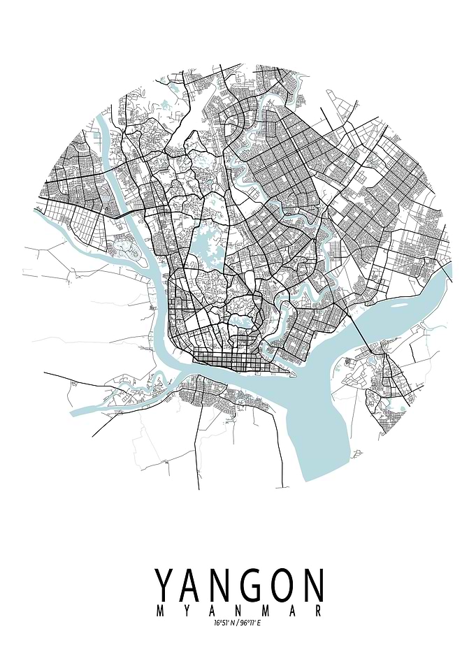 Yangon City Map Circle