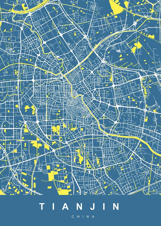 TIANJIN Map China Blue