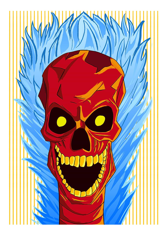 Blue Red Skull Fire