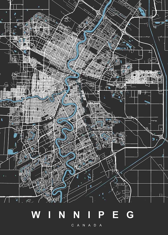 Winnipeg Map Canada Black