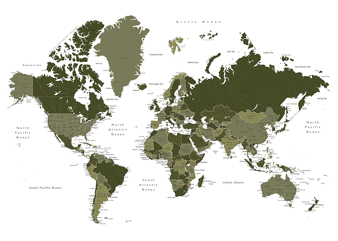 Army green world map