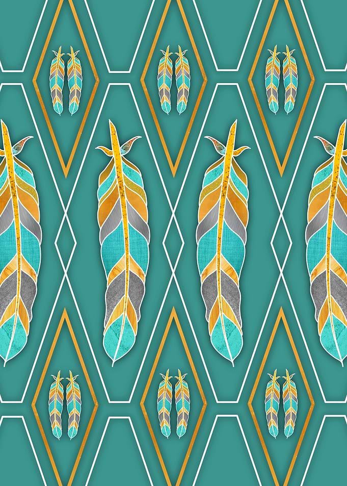 Gold and blue feather line